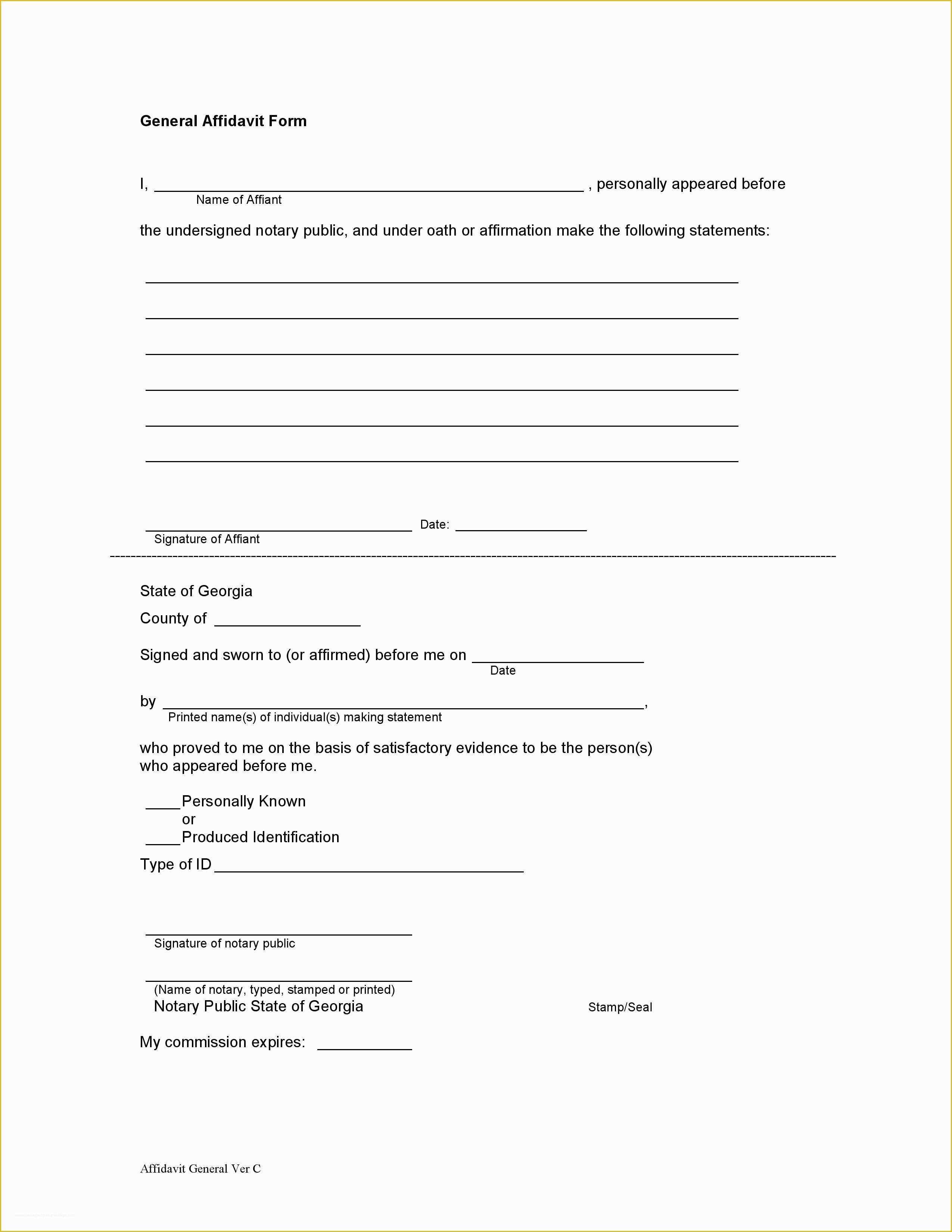 Free Florida Affidavit Template Of Sample Notary Statement Washington State Affidavit Texas