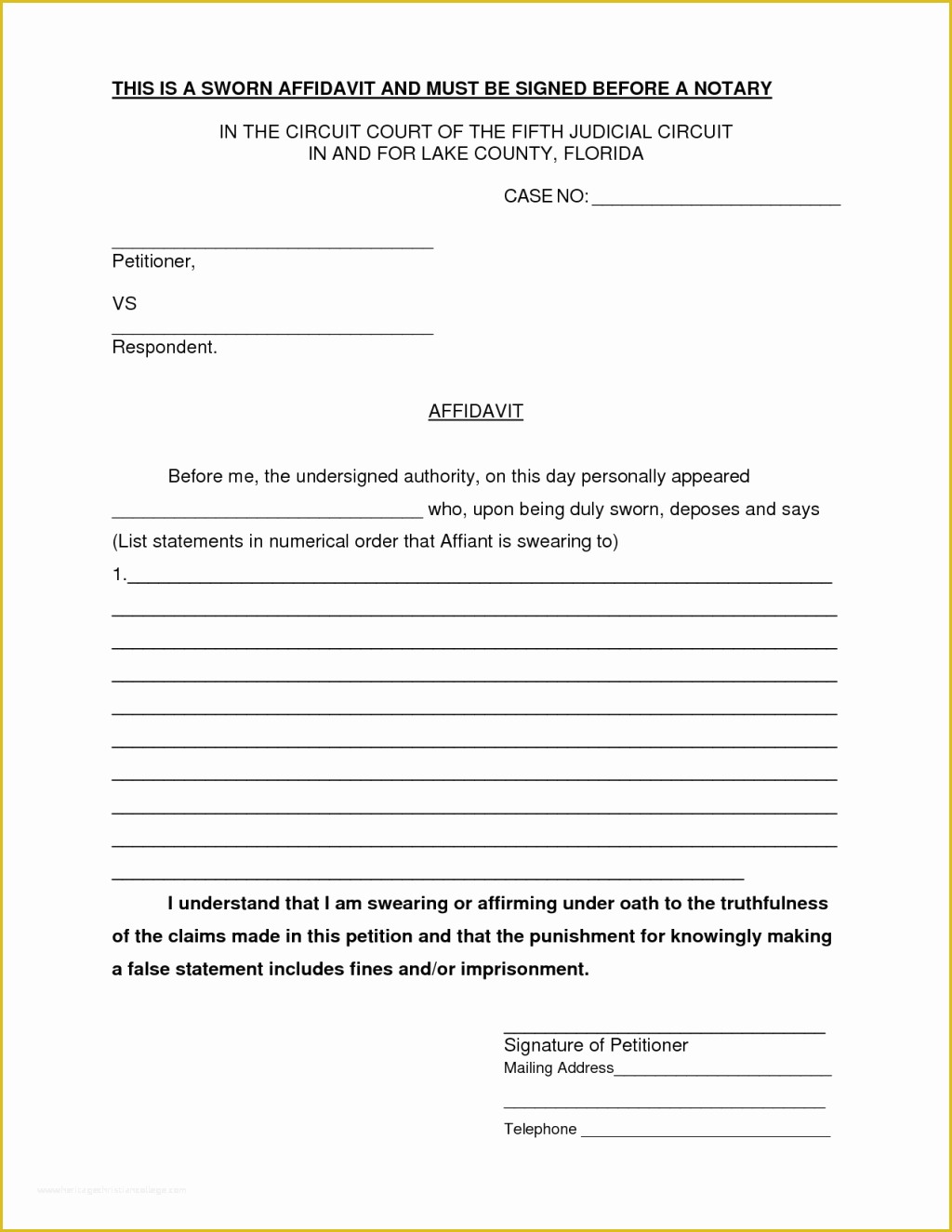 Free Florida Affidavit Template Of Standard Affidavit Of Personal Property form Template with