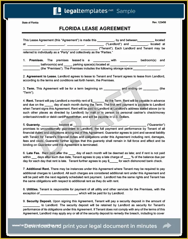 Free Florida Lease Agreement Template Of Florida Residential Lease Rental Agreement