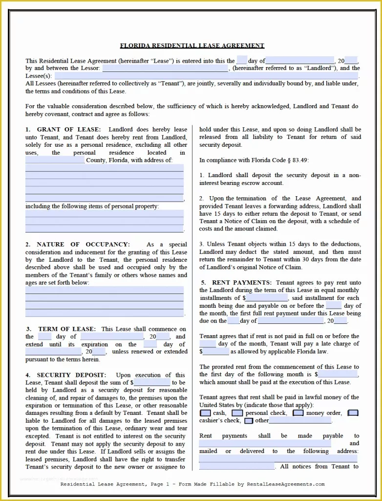 Free Florida Lease Agreement Template Of Free Florida Residential Lease Agreement Template – Pdf – Word