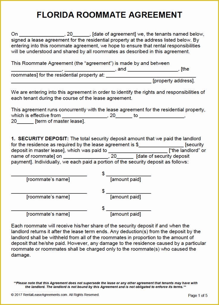 Free Florida Lease Agreement Template Of Room Rental Agreement Florida
