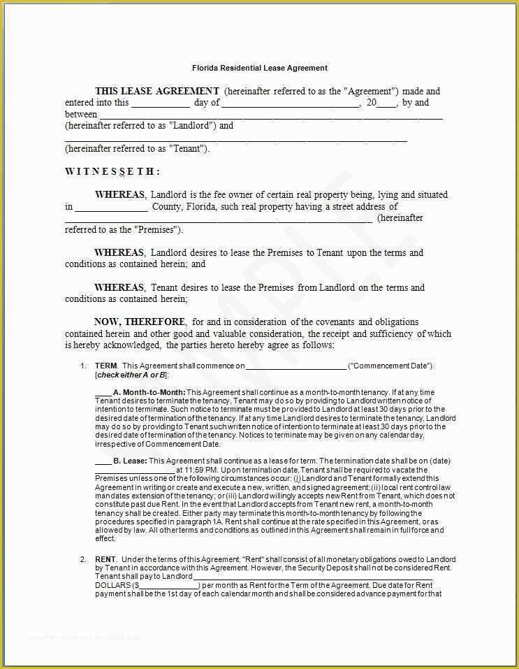 Free Florida Lease Agreement Template Of Using the Lease Agreement In Home Buying