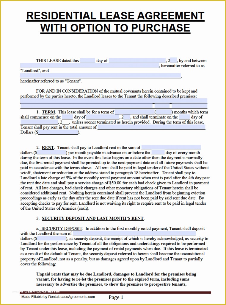 Free Florida Residential Lease Agreement Template Of Free Florida Lease Agreement with Option to Purchase – Pdf