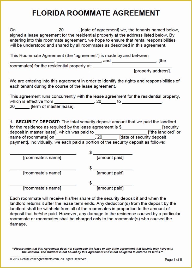Free Florida Residential Lease Agreement Template Of Free Florida Roommate Agreement Template – Pdf – Word
