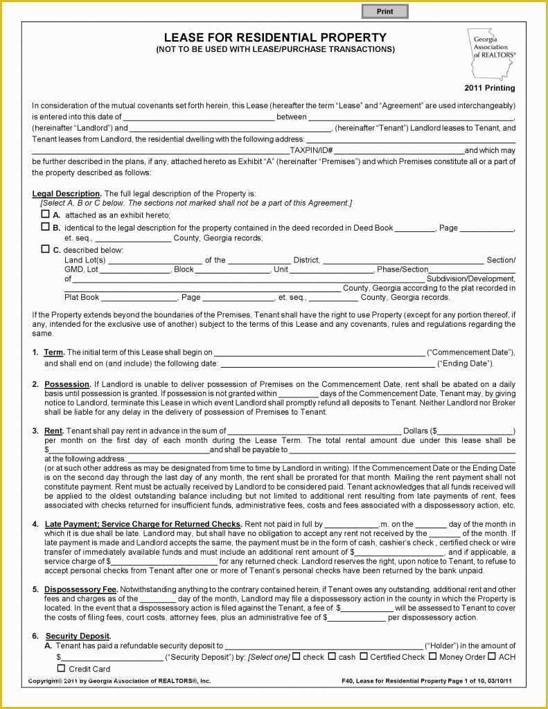 Free Florida Residential Lease Agreement Template Of Free Georgia Residential Lease Agreement