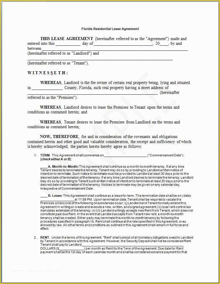 Free Florida Residential Lease Agreement Template Of Using the Lease Agreement In Home Buying