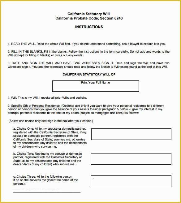Printable Will Florida