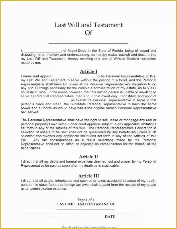 Free Printable Last Will And Testament Blank Forms Florida Printable