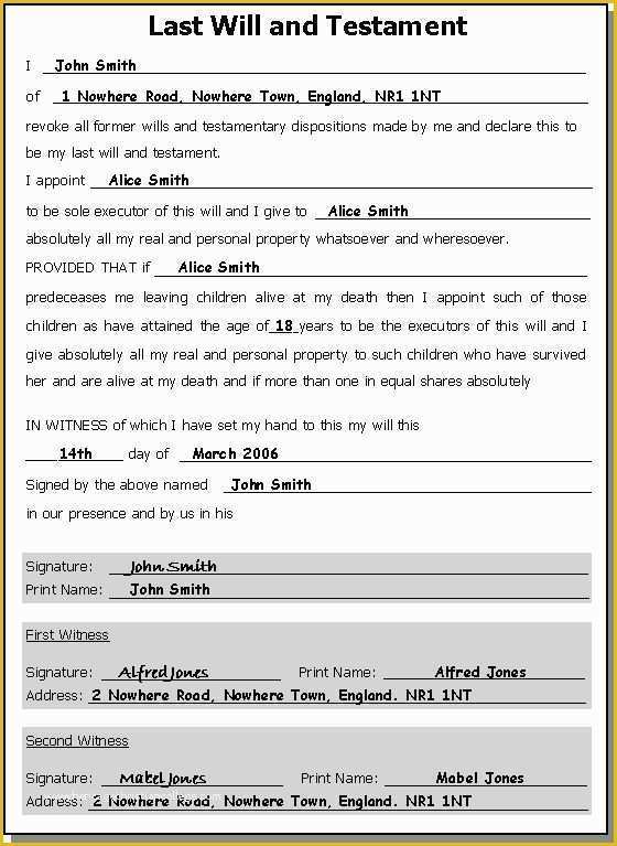 Last Will And Testament Florida Template