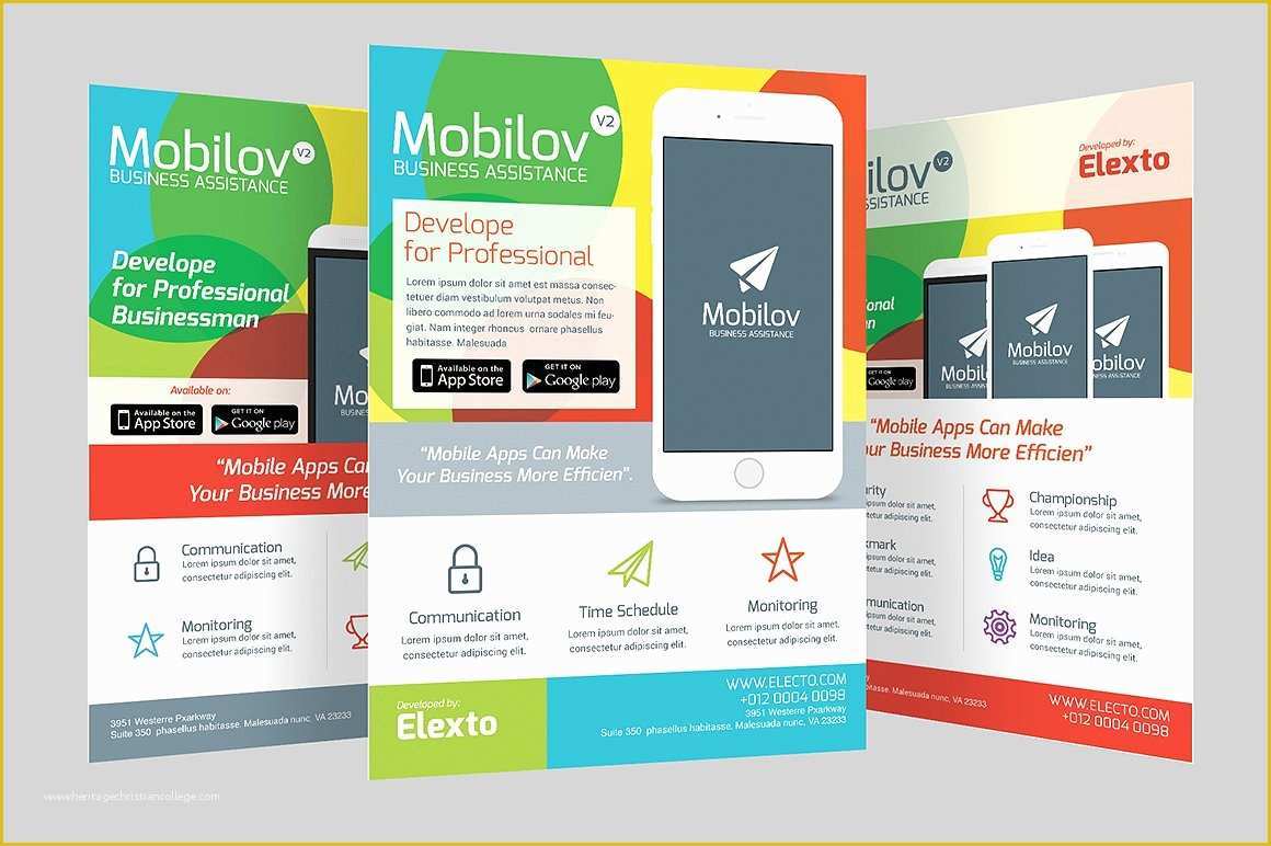 Free Flyer Design Templates App Of Colourful Mobile App Flyer Flyer Templates Creative Market