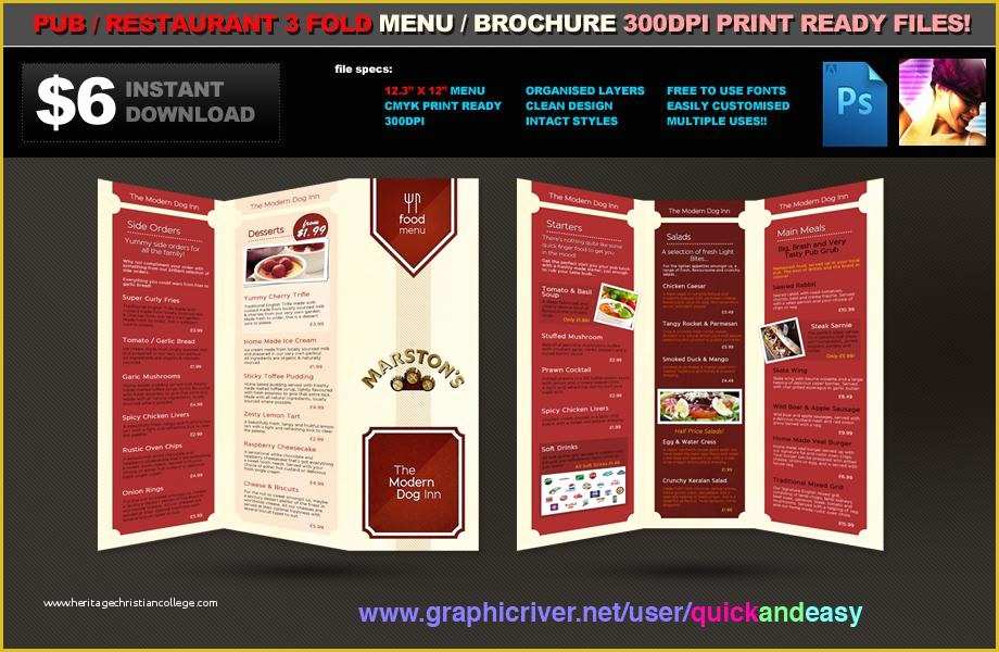 Free Folding Menu Template Of 3 Fold Pub Food Menu Brochure Template ‹ Psdbucket