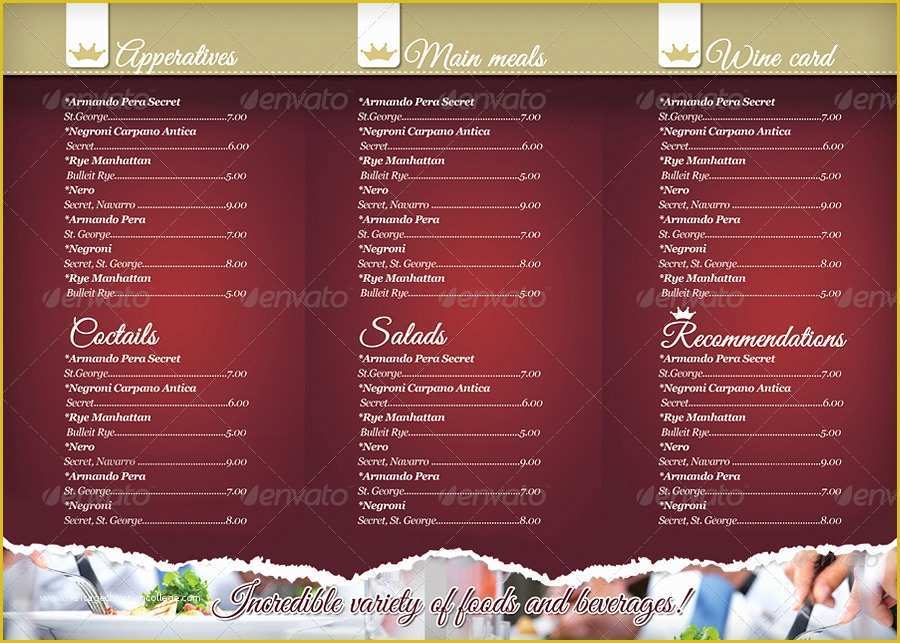 Free Folding Menu Template Of 40 Psd & Indesign Food Menu Templates for Restaurants