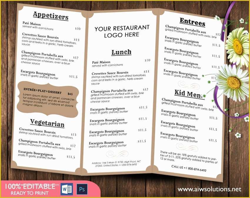 Free Folding Menu Template Of Food Menu Template Brochure Templates Creative Market