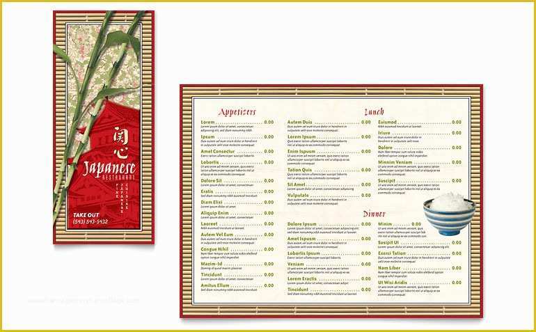 Free Folding Menu Template Of Japanese Restaurant Take Out Brochure Template Word