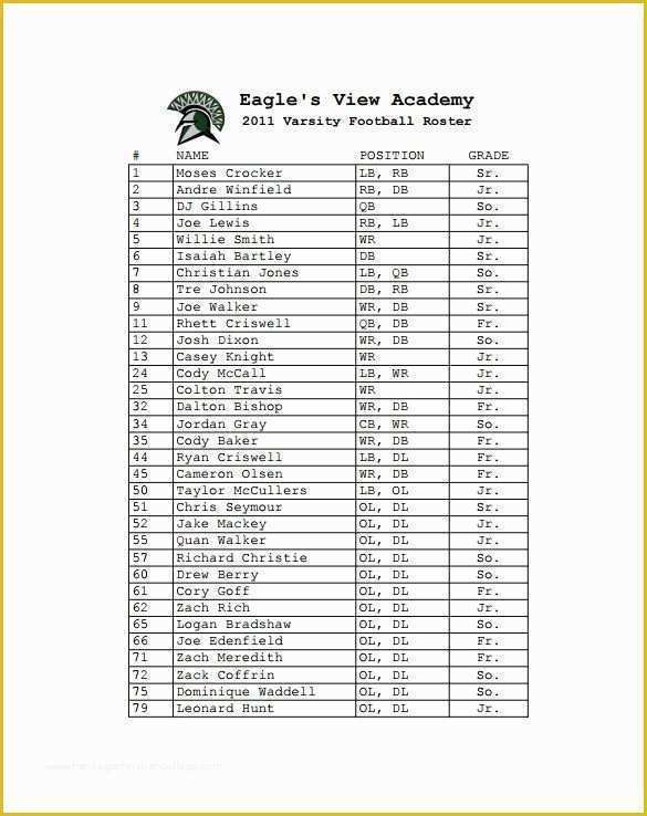 Free Football Program Templates Of Sample Football Roster Template Pdf format