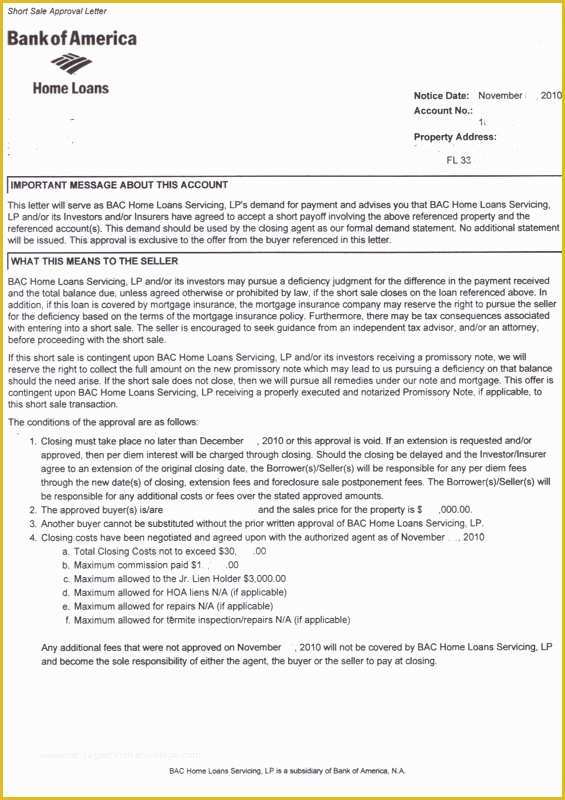 Free foreclosure Letter Template Of Bank Of America Short Sale Approval Letter Changes