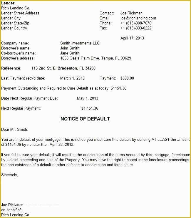 Free foreclosure Letter Template Of Mortgage Default Letter Template Ksdharshan