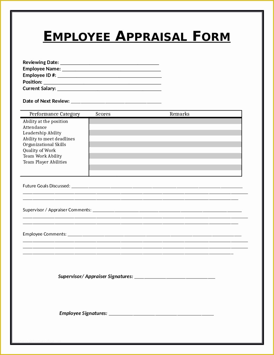Free form Templates Of Appraisal Review form Example Mughals