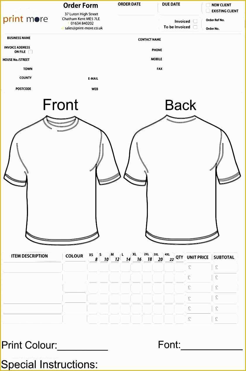 Free form Templates Of Blank Clothing order form Template