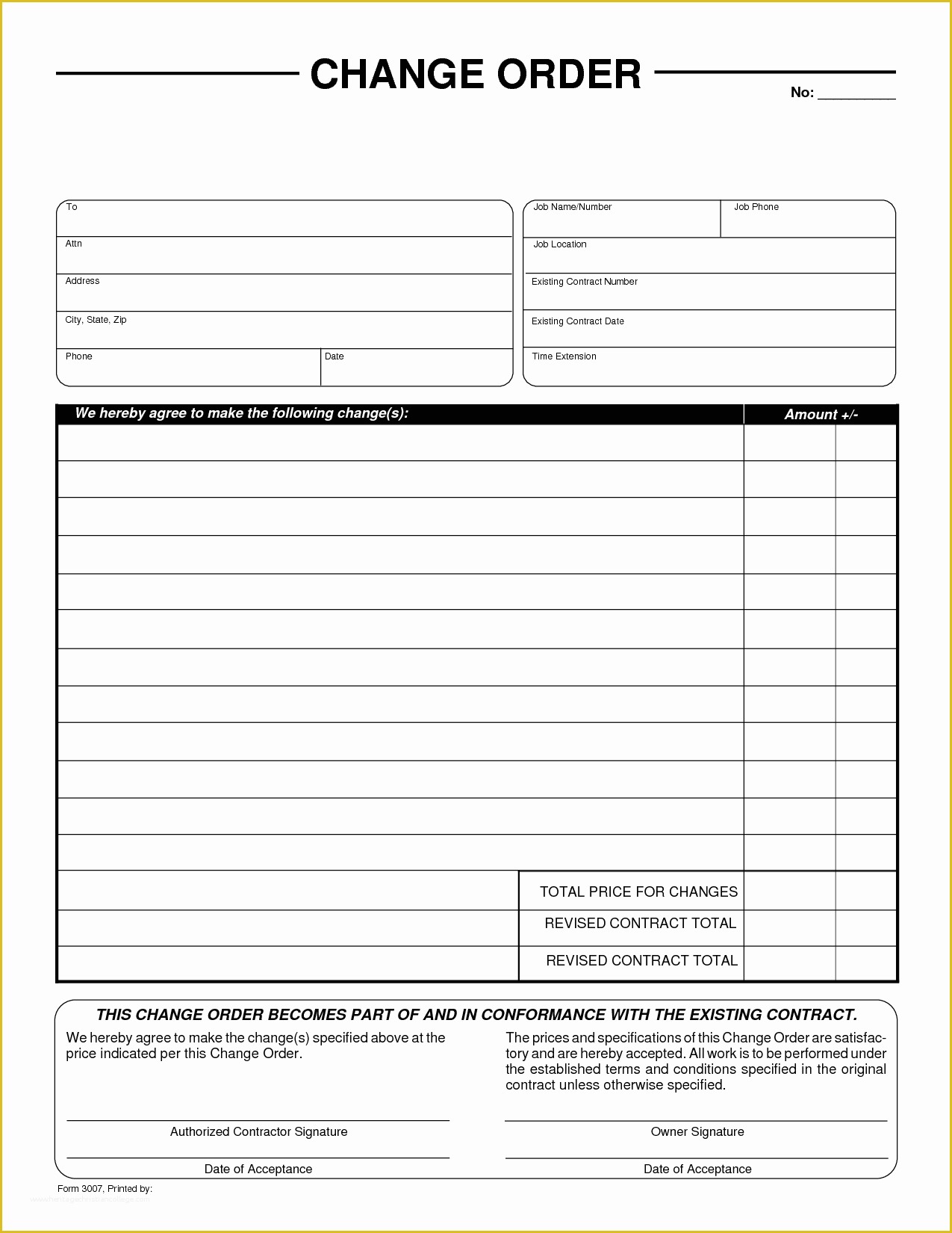 Free form Templates Of Change Of order form by Liferetreat Change order form