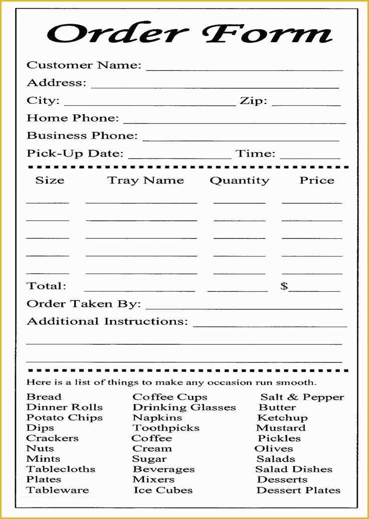 Free form Templates Of Free Printable Cake order form Template
