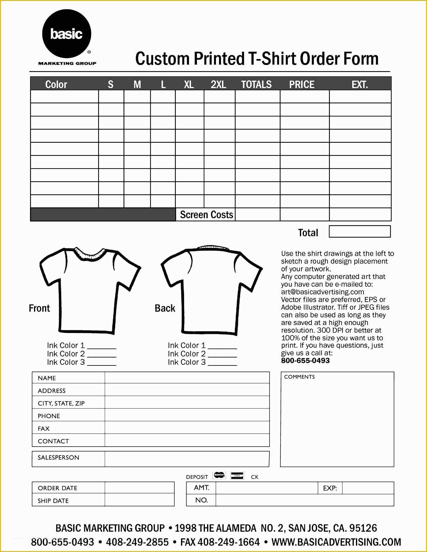 Free form Templates Of Free T Shirt order form Template Download