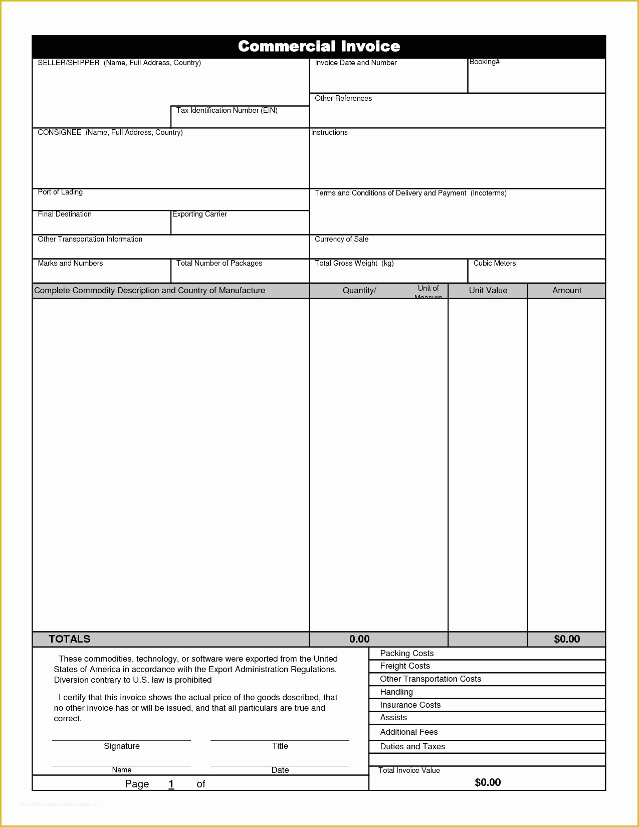 Free Freight Invoice Template Of Mercial Invoice Template Excel Free Download