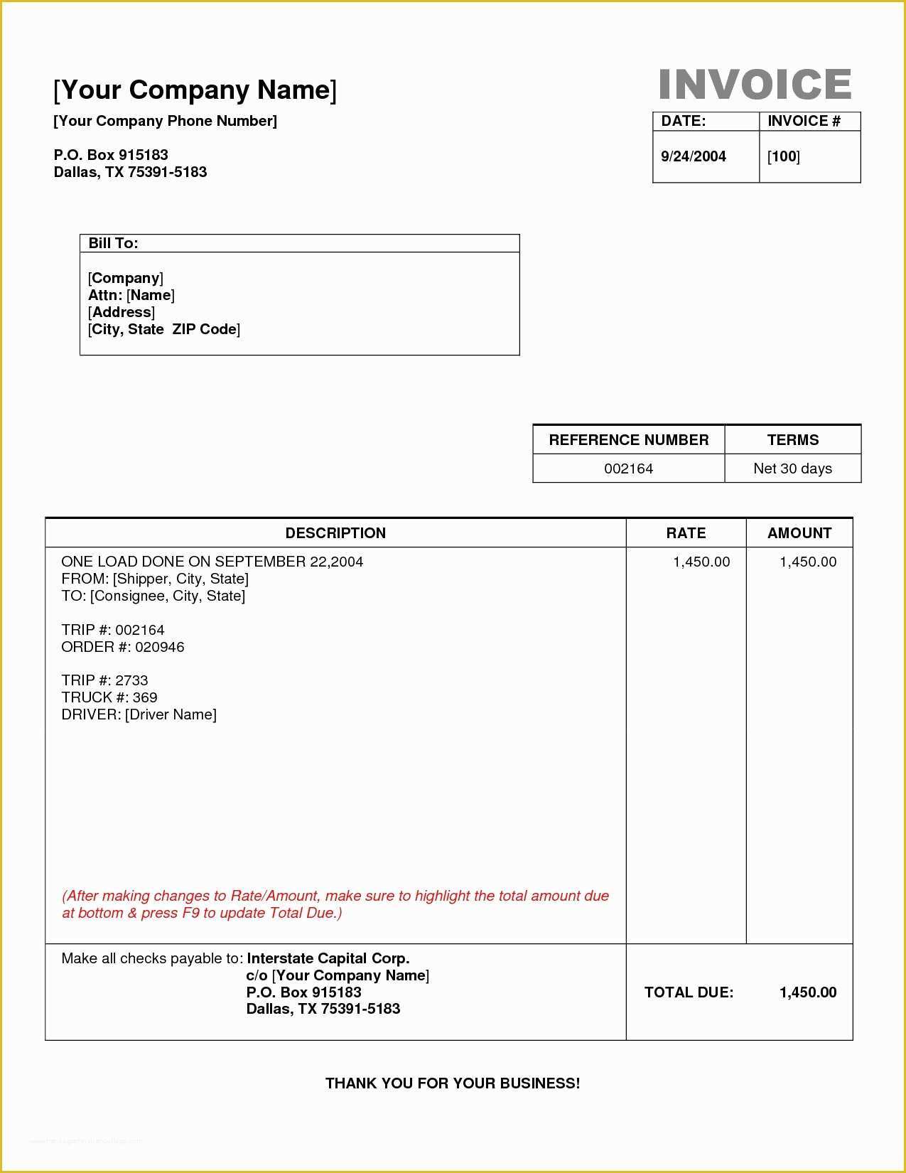 Free Freight Invoice Template Of Trucking Invoice Template Invoice Template Ideas