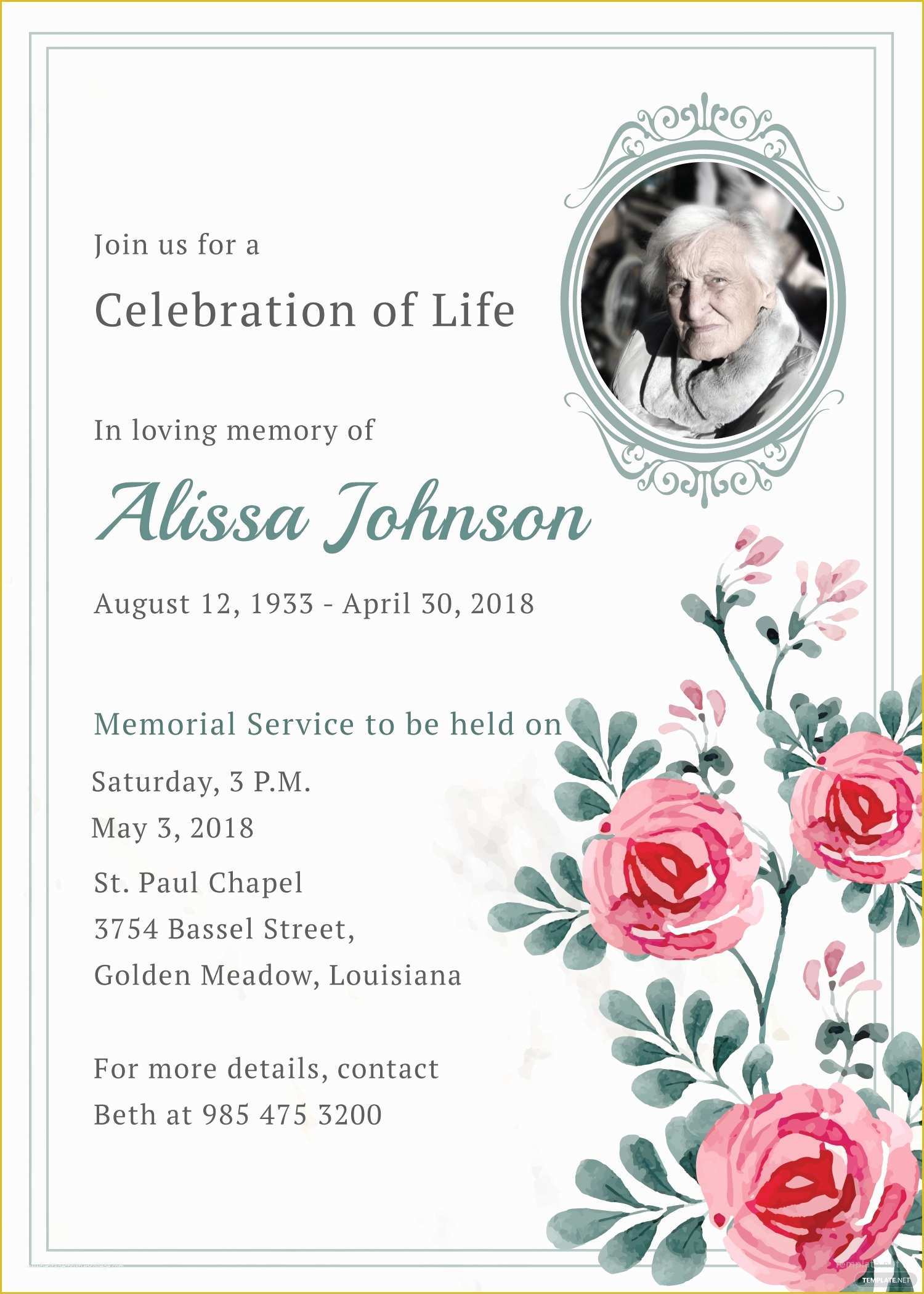 Free Funeral Invitation Template Of Memorial Service Invitation Template In Adobe Illustrator
