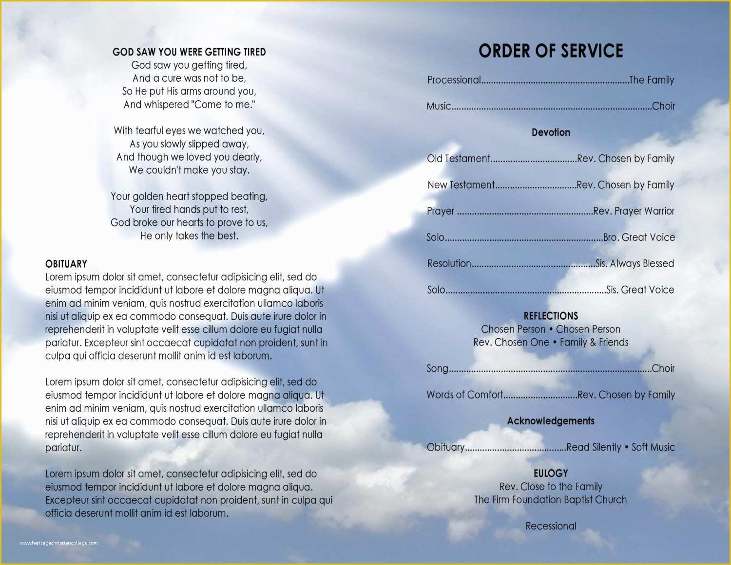 Free Funeral Program Template Download Of 11x17 Heavenly Dove Printable Funeral Program