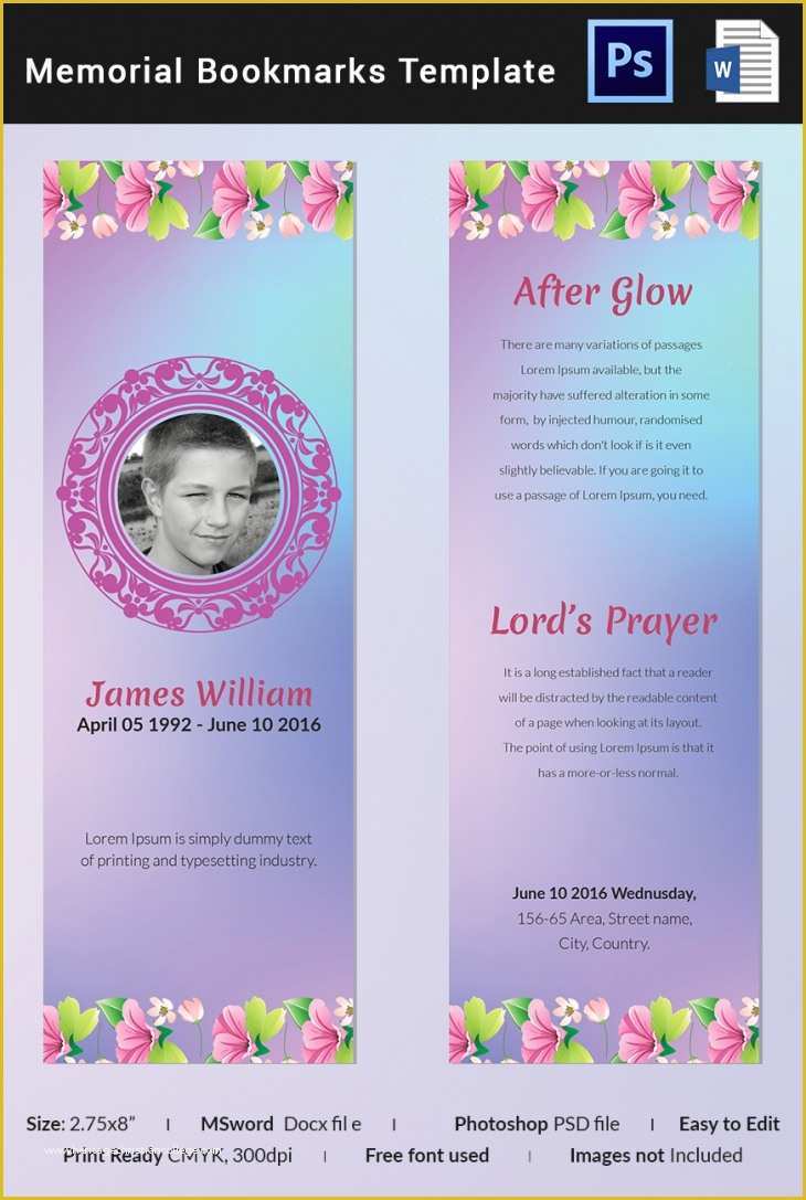 Free Funeral Program Template Photoshop Of 5 Memorial Bookmark Templates – Free Word Pdf Psd