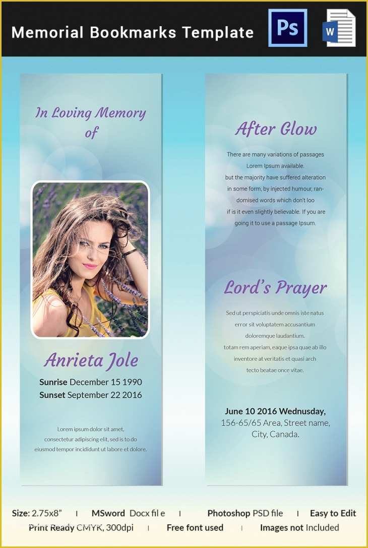Free Funeral Program Template Photoshop Of 5 Memorial Bookmark Templates – Free Word Pdf Psd