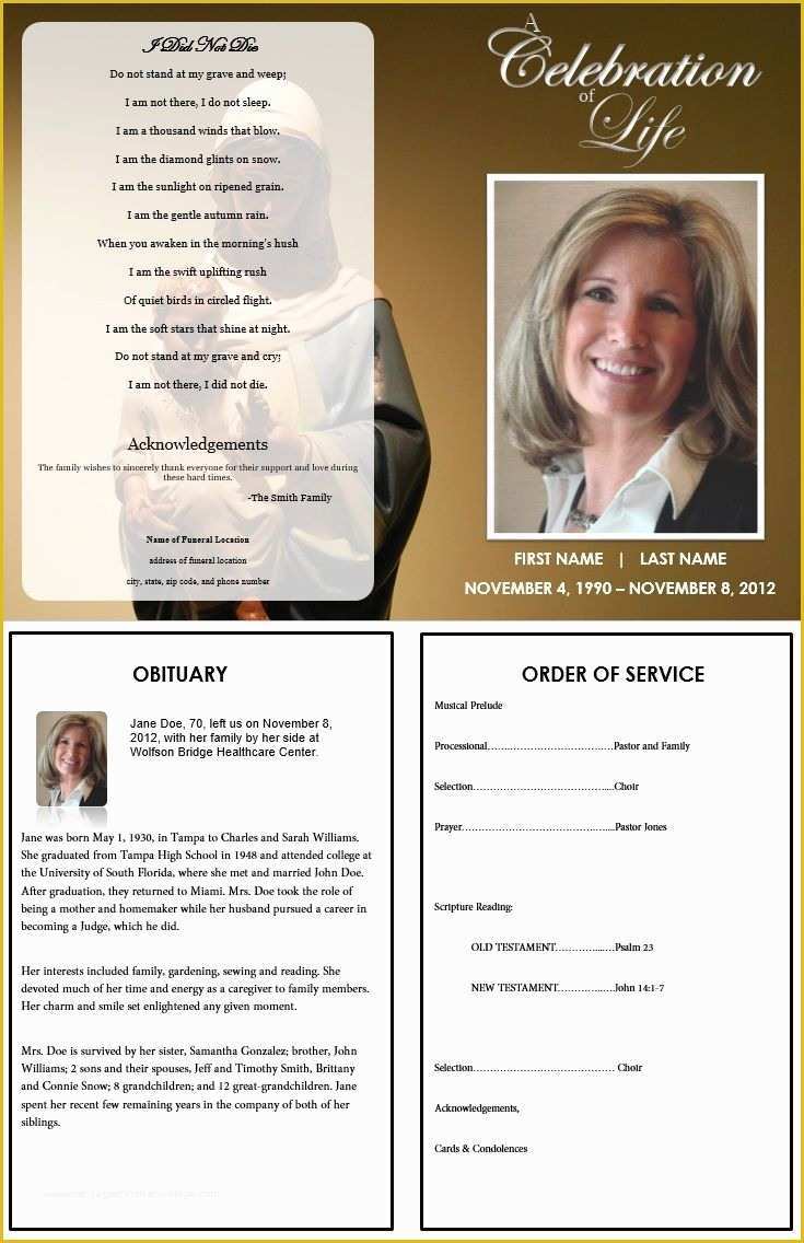 Free Funeral Service Program Template Word Of 73 Best Printable Funeral Program Templates Images On