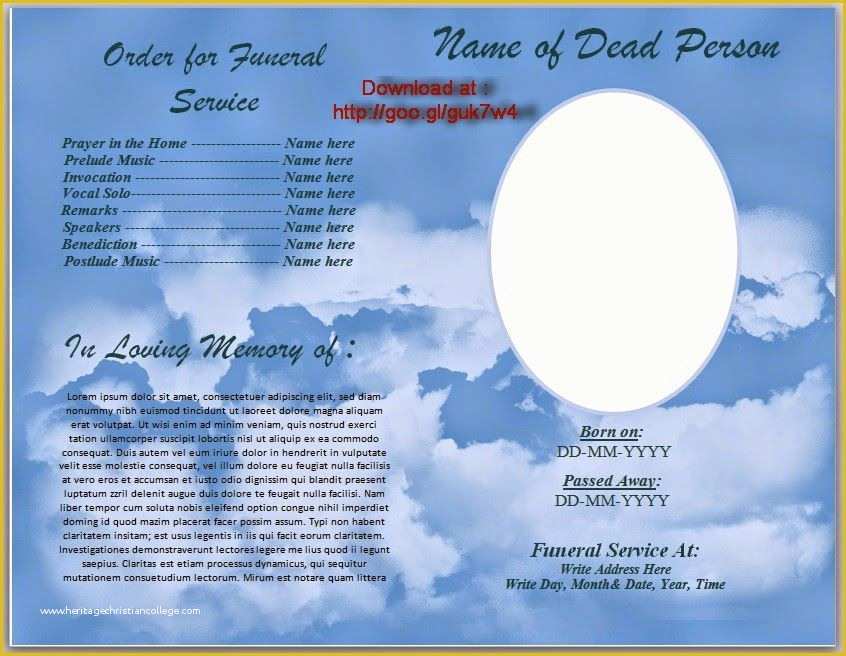 Free Funeral Service Program Template Word Of Download Free Funeral Program Template for Australia In