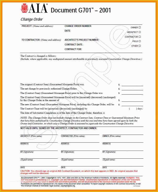 Free G701 Change order Template Of Aia Change order form