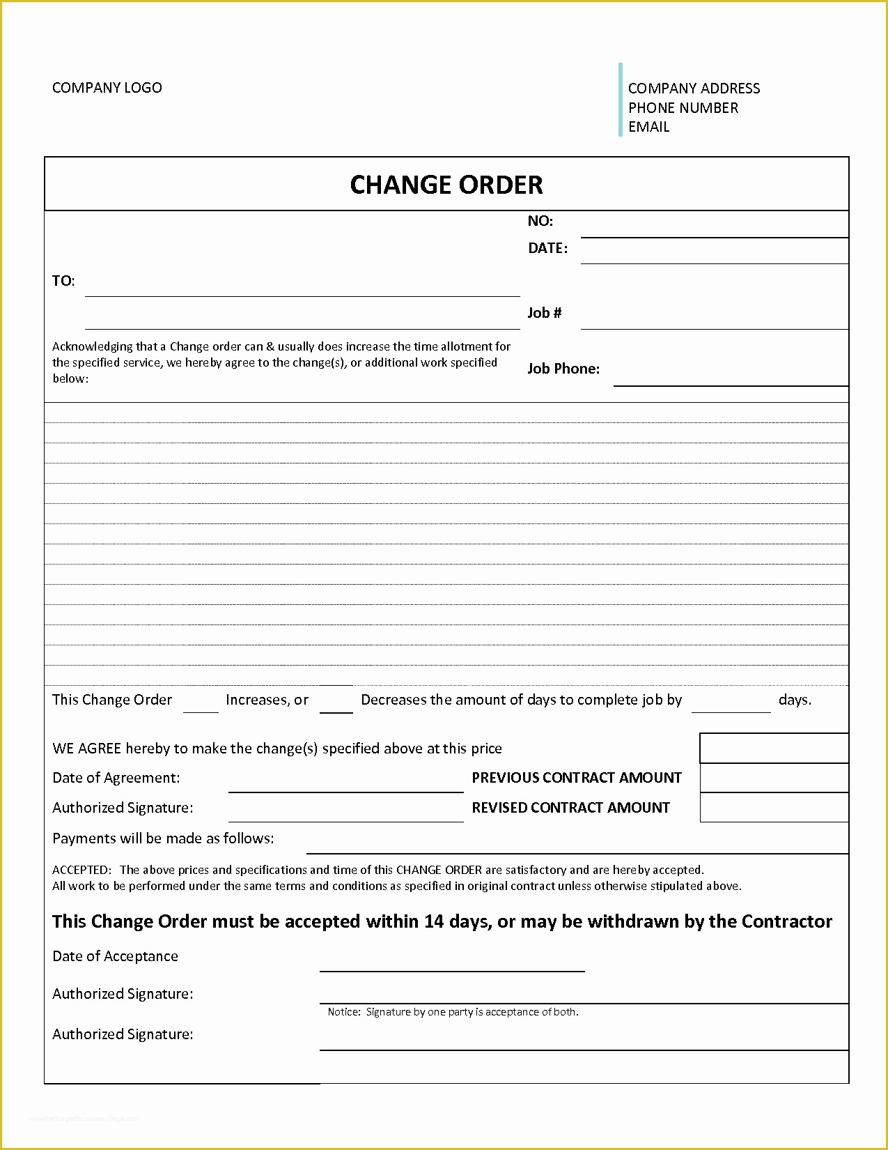 Free G701 Change order Template Of Change order form Template