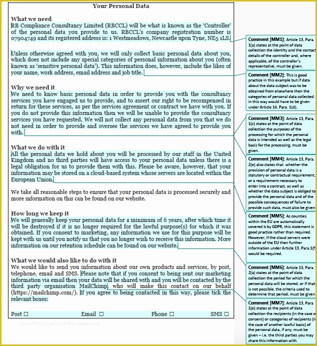 Free Gdpr Compliant Privacy Policy Template Of Example Fair Processing Notice Gdpr