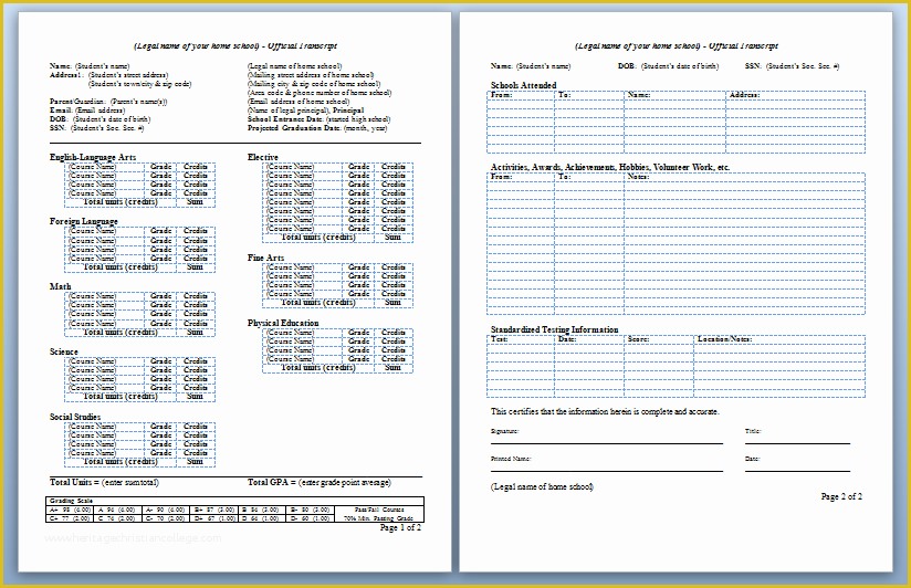 Free Ged Template Download Of Download High School Transcript Template