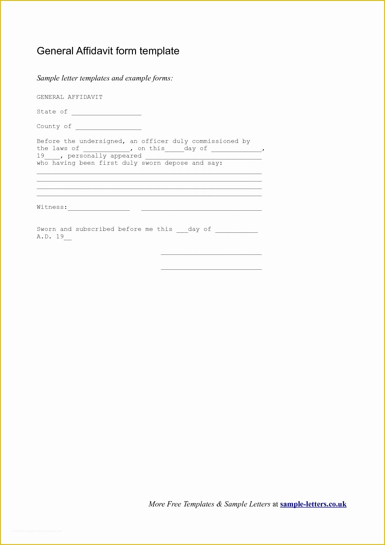 Free General Affidavit Template Of 33 Printable Affidavit form Template Examples Thogati