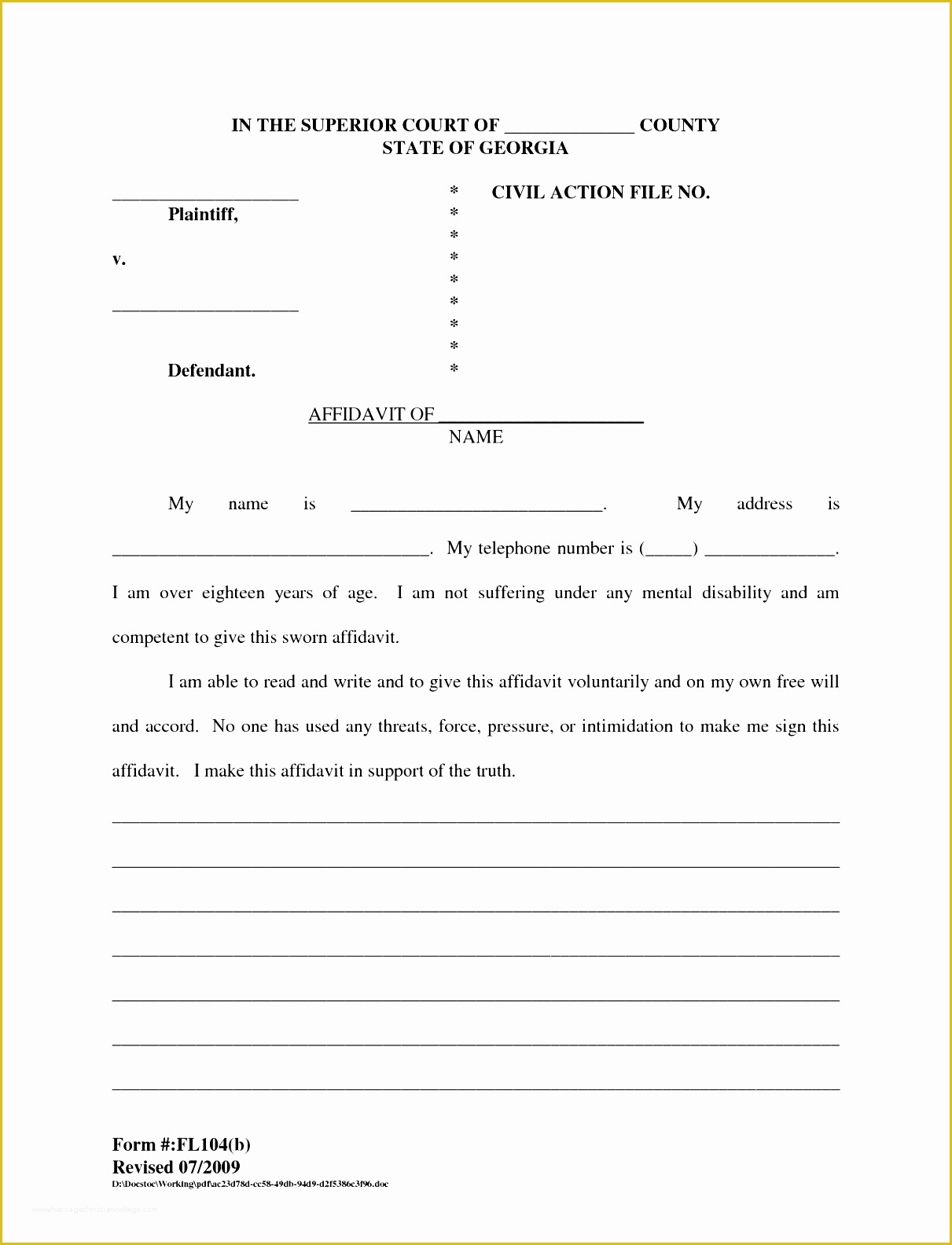 Free General Affidavit Template Of 6 Affidavit form Template In Word Sampletemplatess