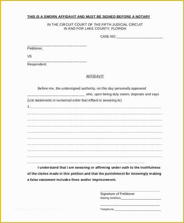 Free General Affidavit Template Of 7 Sample Blank Affidavit forms – Pdf