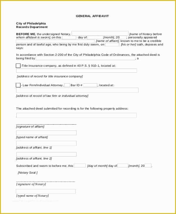 Free General Affidavit Template Of Affidavit form Template