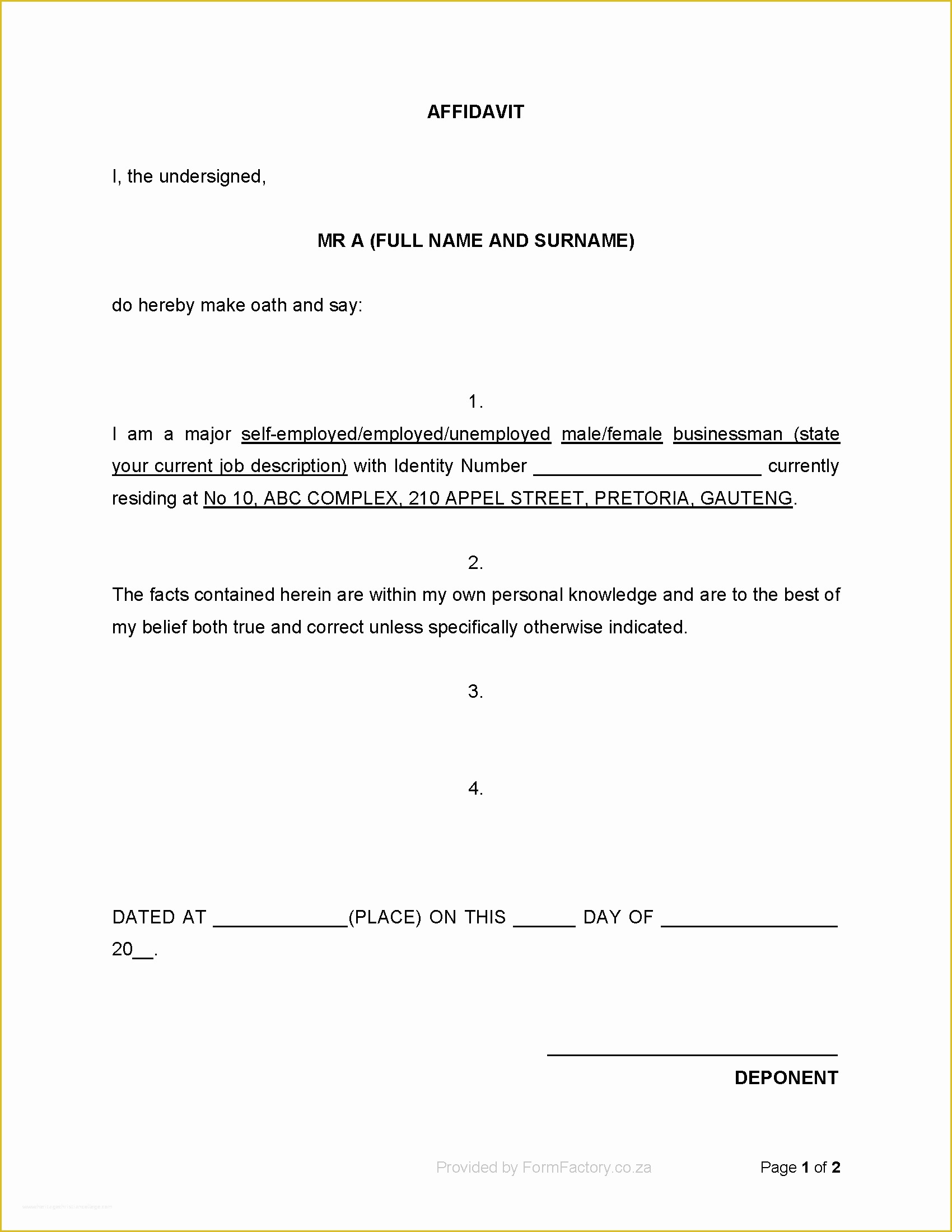 44 Free General Affidavit Template