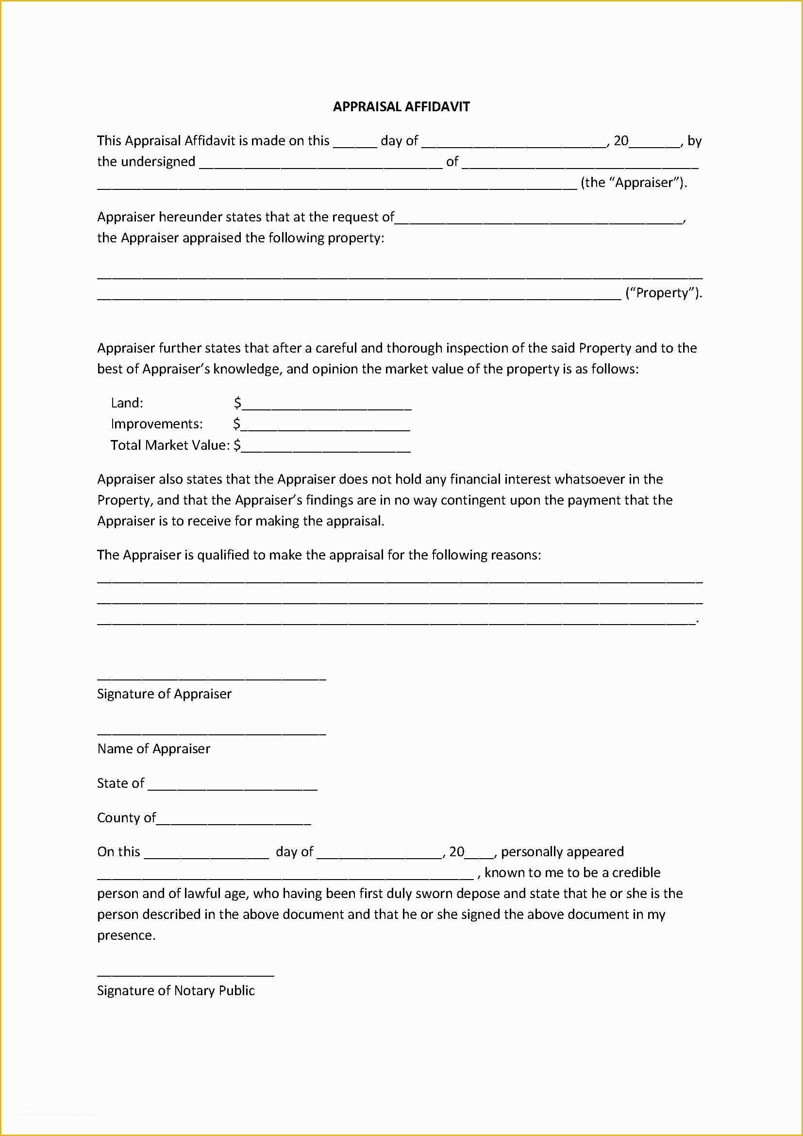 Free General Affidavit Template Of Appealing Appraisal Affidavit form Template Sample