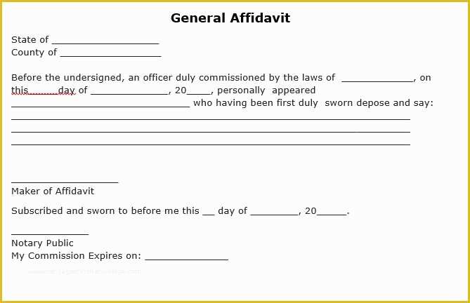 Free General Affidavit Template Of Free Download Simple Template Of General Affidavit form