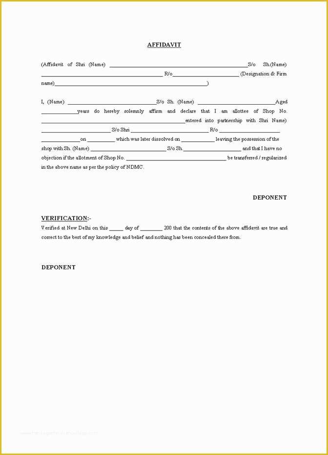 Free General Affidavit Template Of Mercial Affidavit form