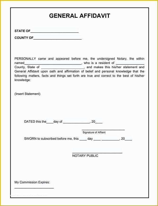 Free General Affidavit Template Of Sample Of Affidavit form