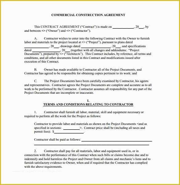 Free General Contractor Agreement Template Of Construction Contract 9 Download Documents In Pdf