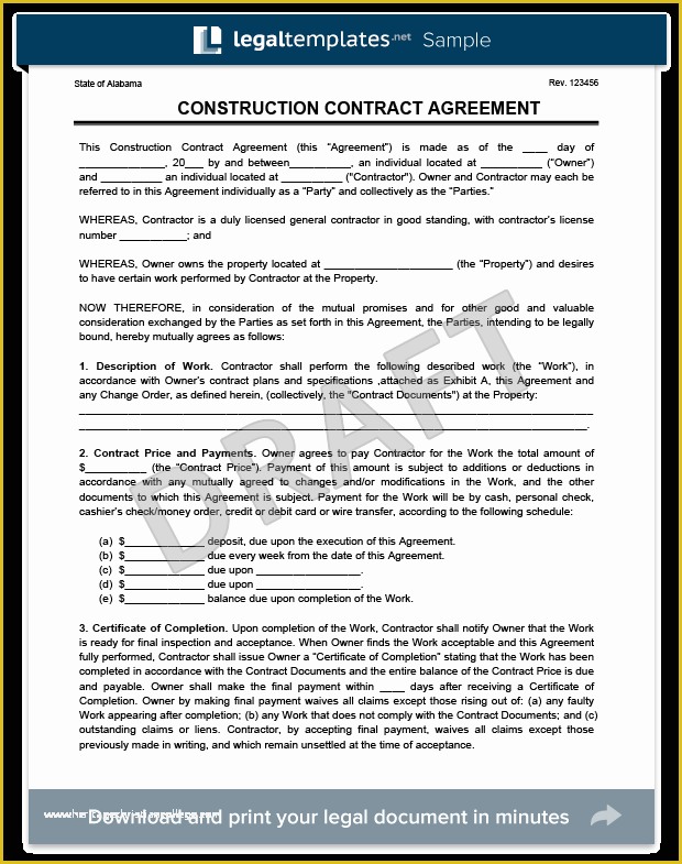 Free General Contractor Agreement Template Of Create A Free Construction Contract Agreement