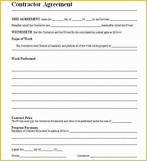 Free General Contractor Agreement Template Of General Contract Free Printable Documents